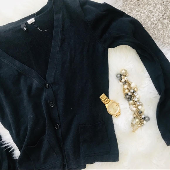 Classic Black Cardigan with Front Pockets! - Picture 2 of 5